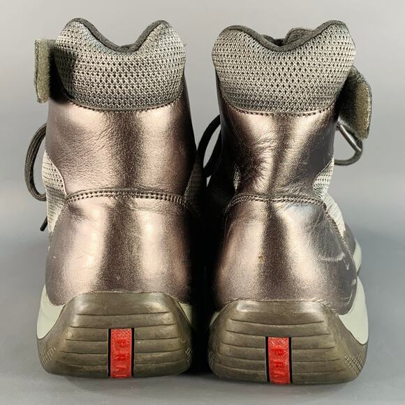 PRADA SPORT Size 10.5 America's Cup Silver Leather Nylon Mesh Ankle Sneakers - Picture 3 of 11